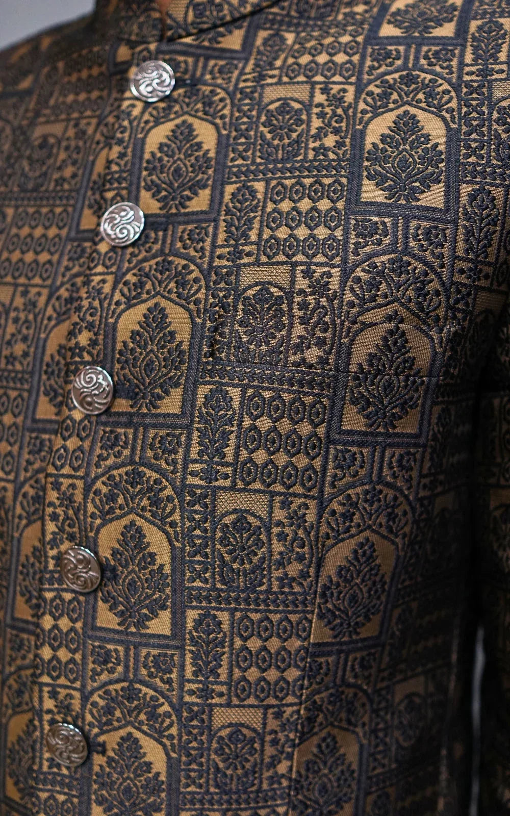 Black & Gold Patterned Prince Coat
