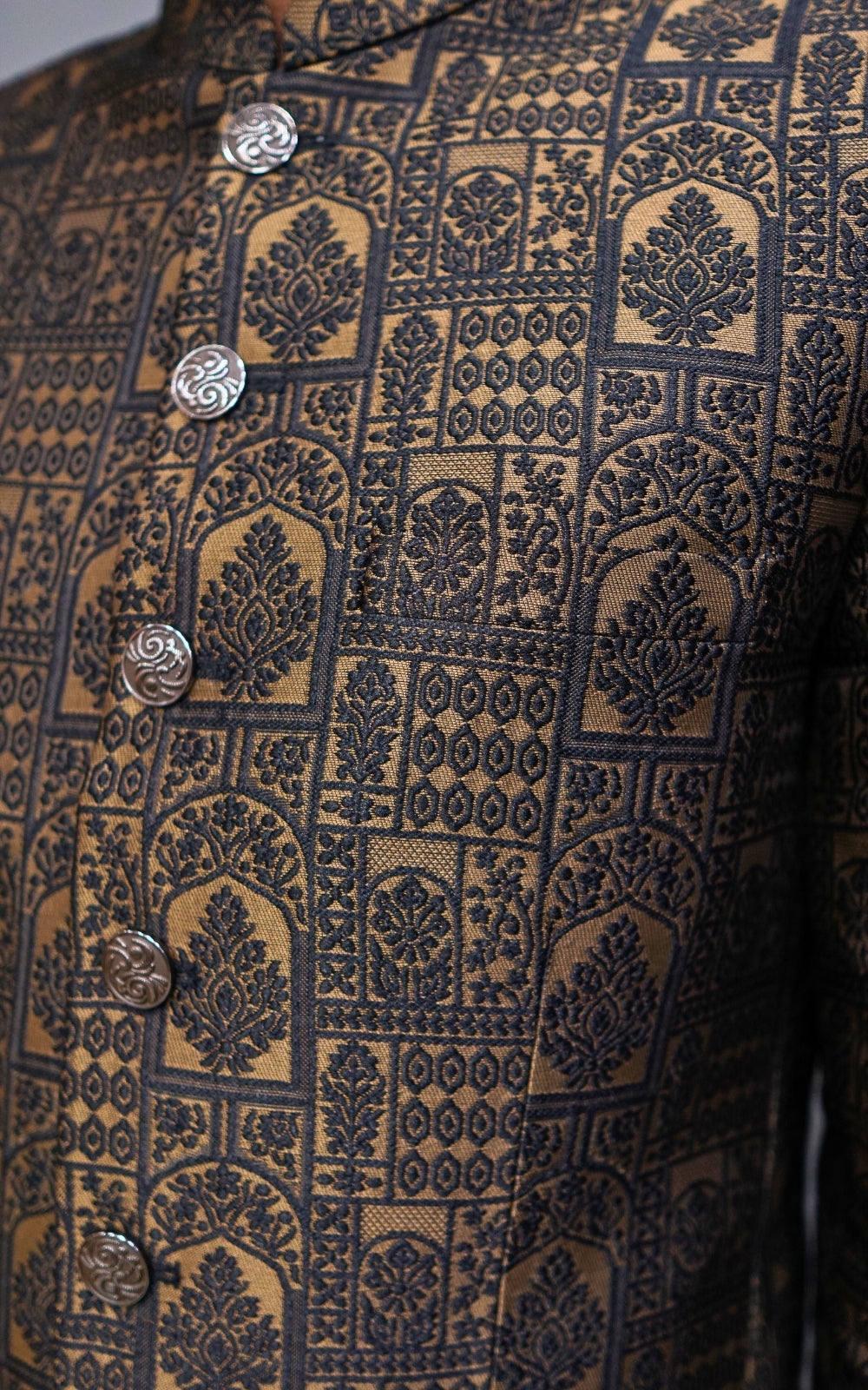 Black & Gold Patterned Prince Coat