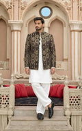 Dark Sea Green Velvet Embellished Open Prince Coat Last Option