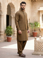 Golden Brown Shalwar Kameez with Waistcoat