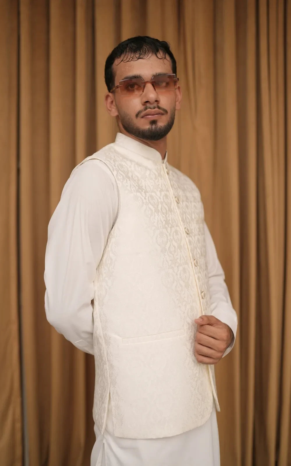 Cream Patterned Waistcoat