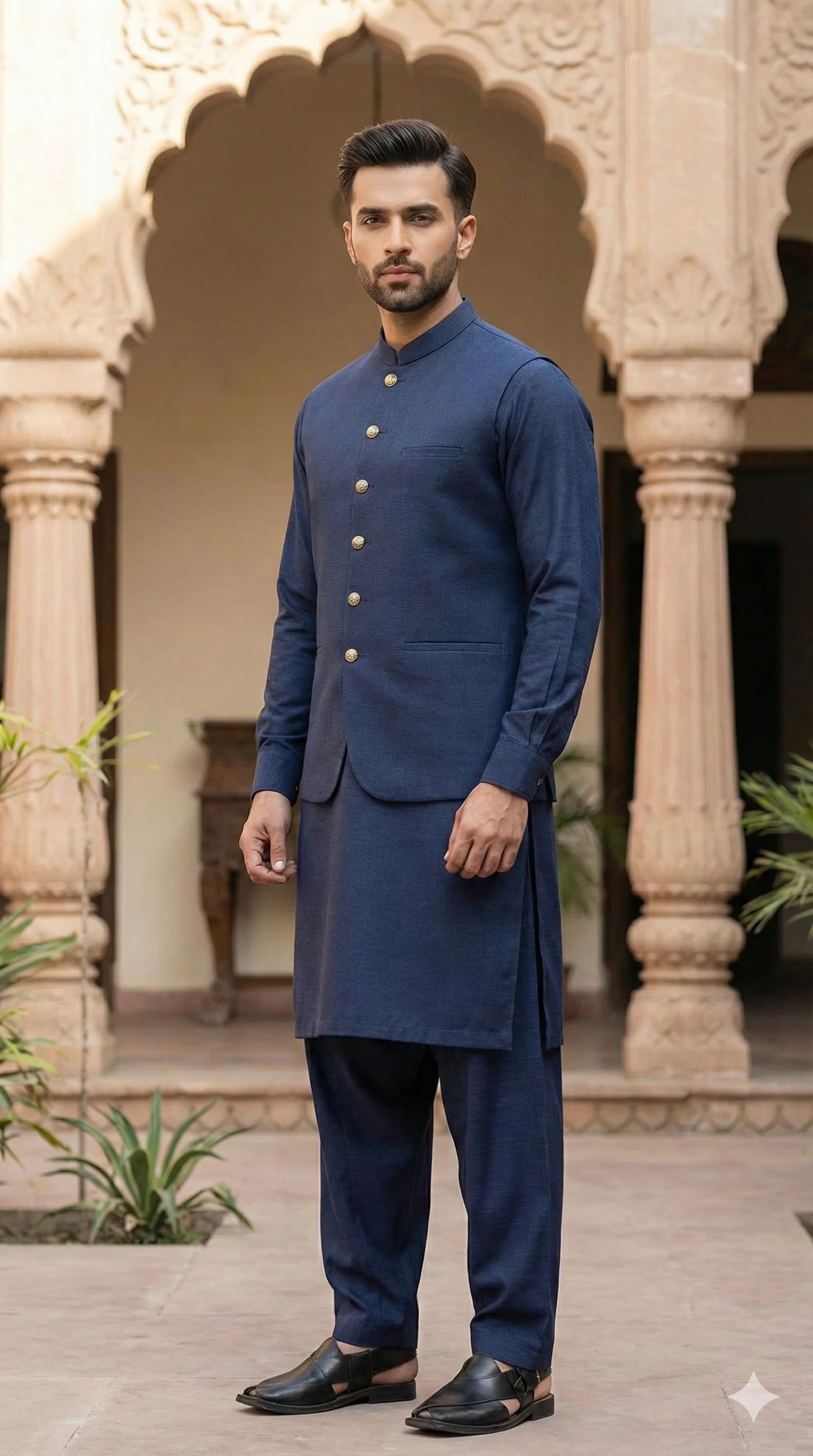 Navy Blue Shalwar Kameez with Waistcoat