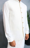 White Self Embossed Jamawar Waistcoat