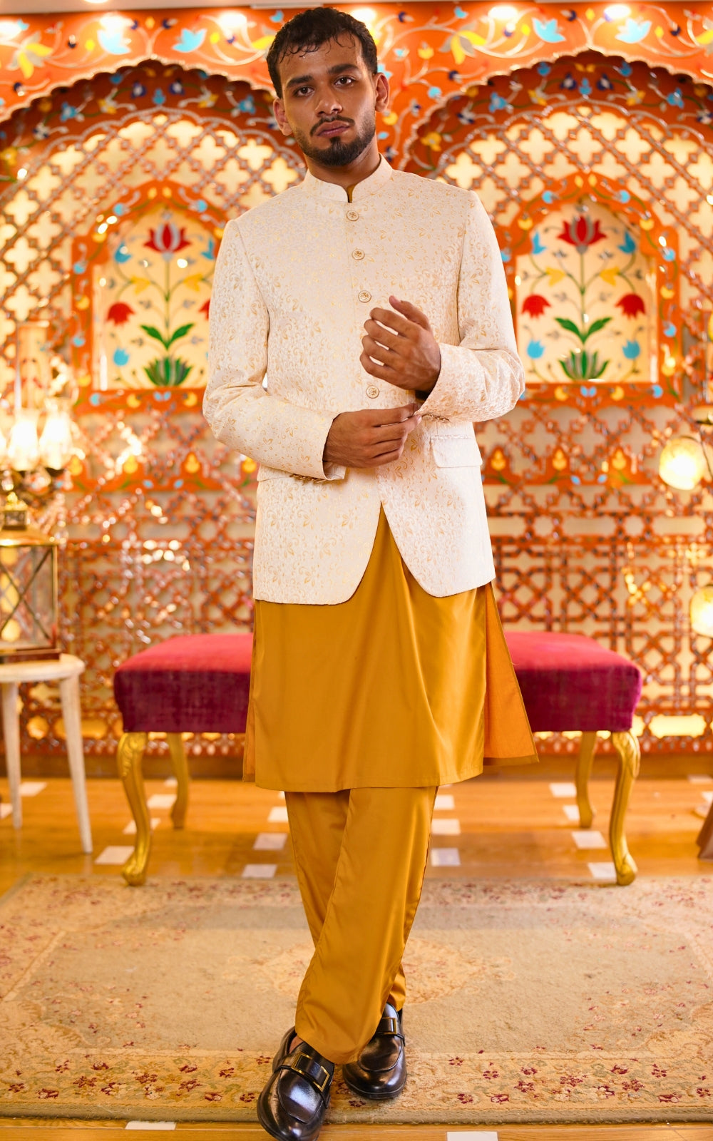 Cream & Gold Motif Prince Coat