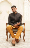 Black Self Embossed Jamawar Prince Coat for Wedding Events