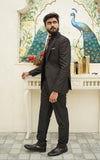 Men Slim Fit Three Piece Suit in Deep Black
