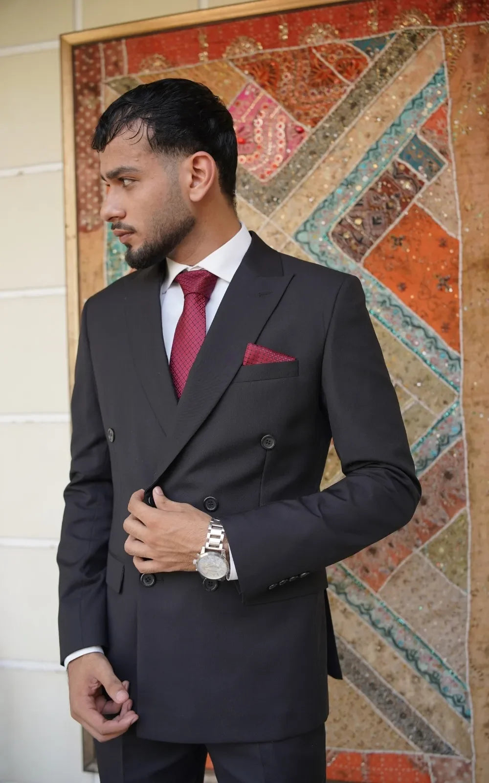 Charcoal Black Double Breasted Suit