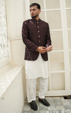 Royal Maroon Textured Prince Coat