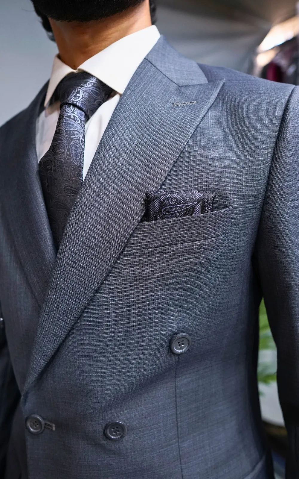 Steel Crest Double-Breasted Formal Suit for Men