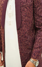 Wine Maroon Embroidered Open Gown Prince Coat