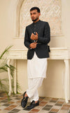 Worsted Black Self Embossed Jamawar Coat