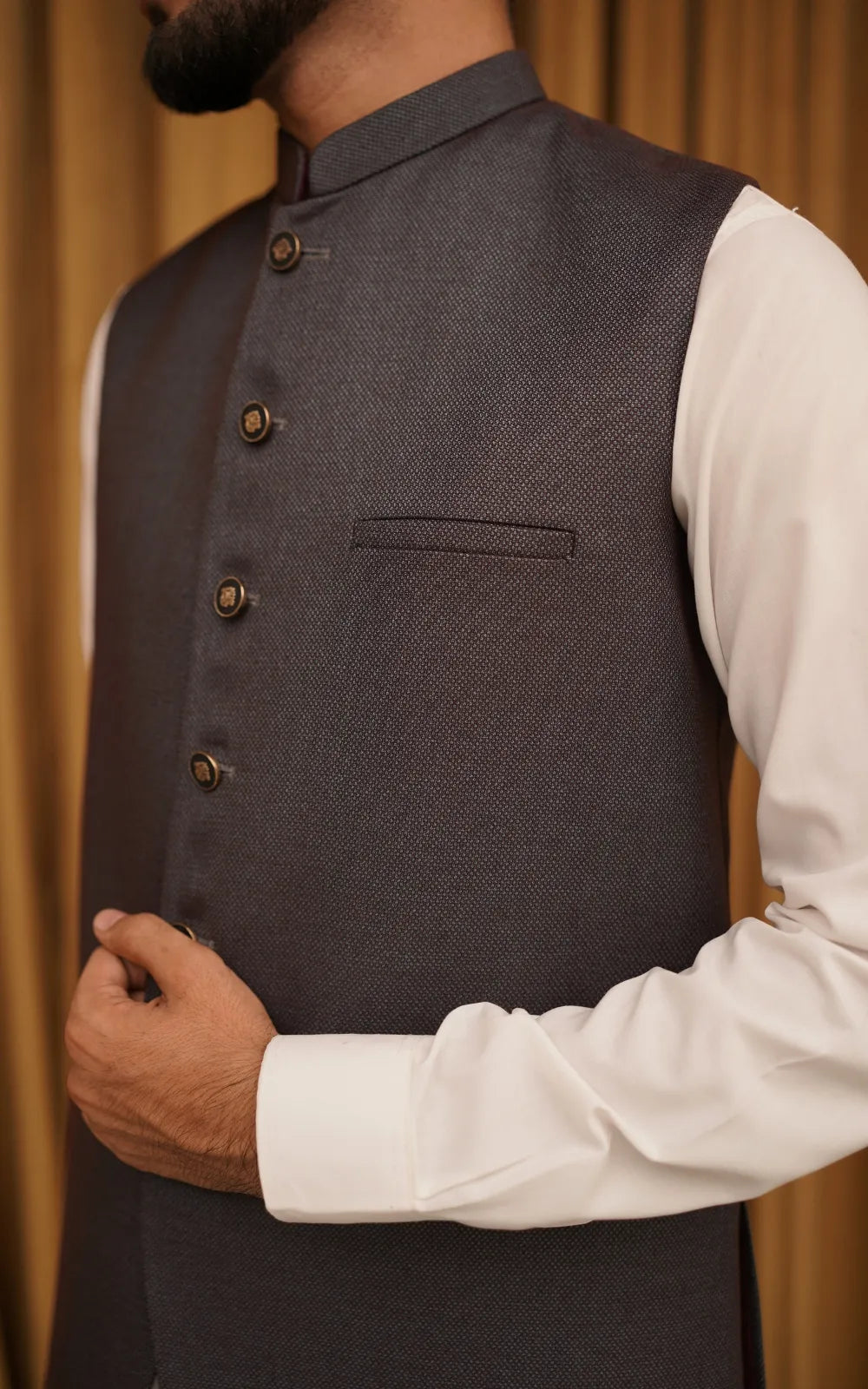 Charcoal Grey Textured Waistcoat