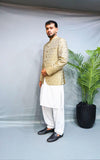 Ivory Beige Self Embossed Jamawar Waistcoat