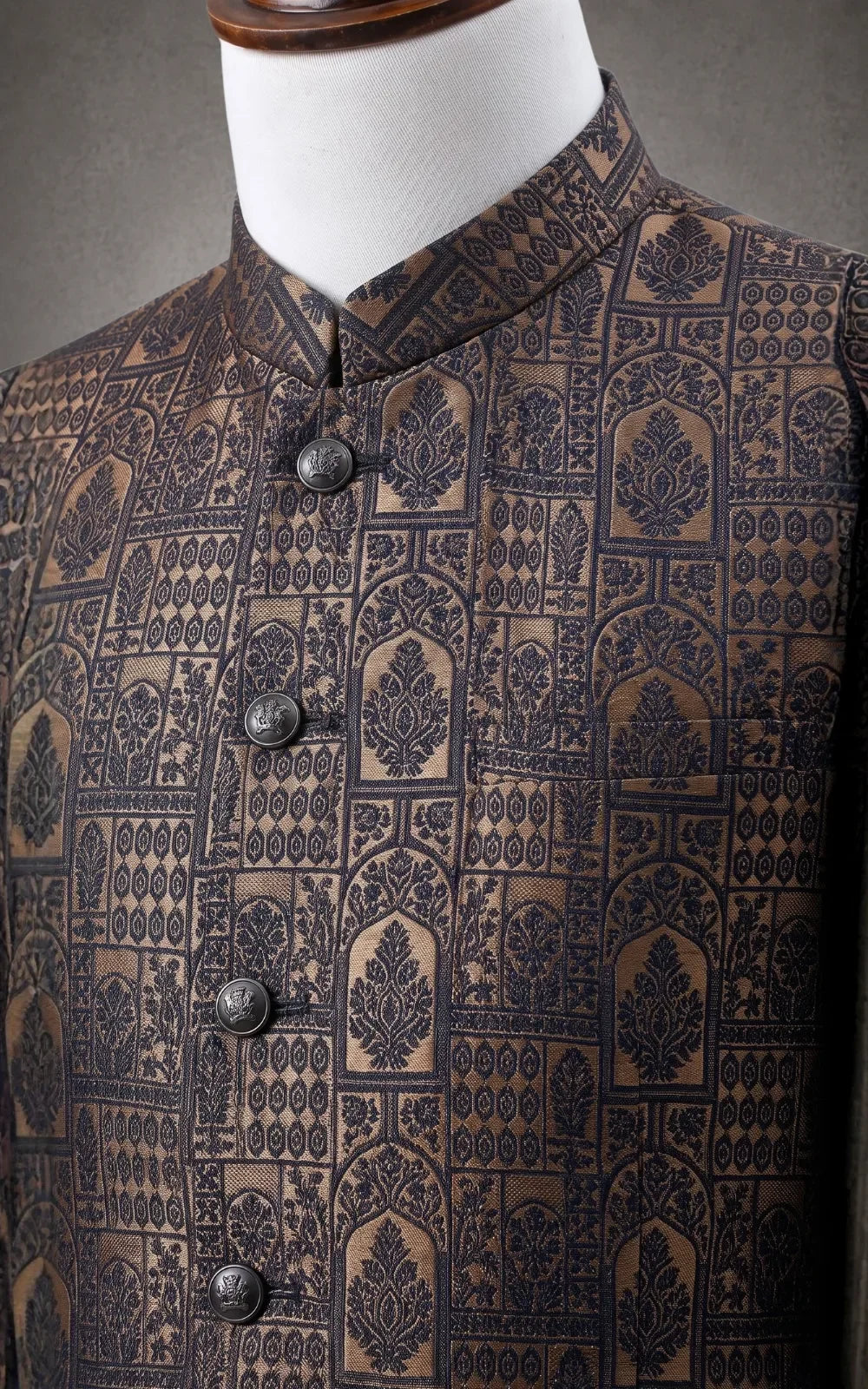 Brown Black Brocade Pattern Prince Coat