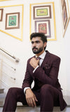 Men Slim Fit Three Piece Suit in Deep Plum Brown