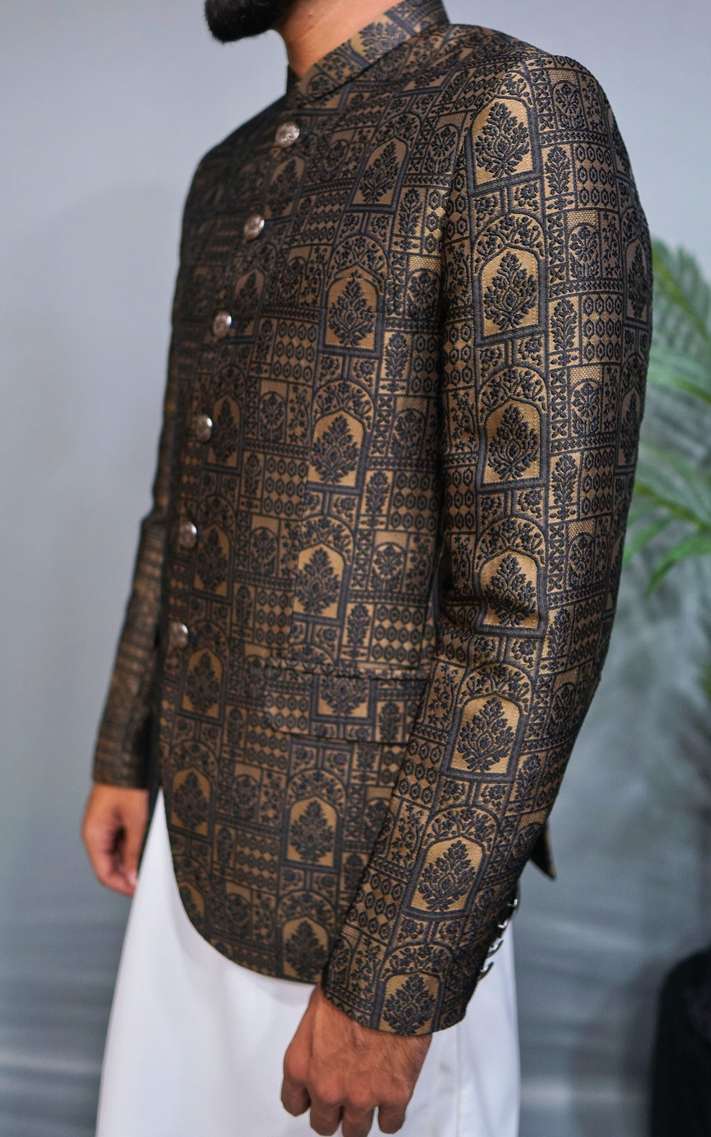 Black & Gold Patterned Prince Coat