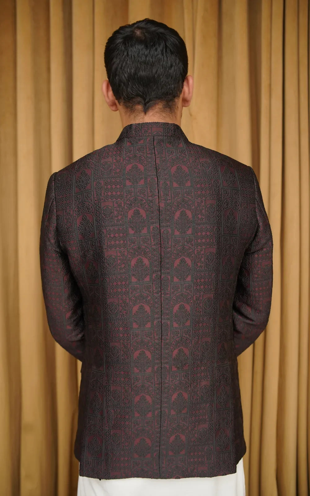 Maroon Jacquard Embroidered Prince Coat