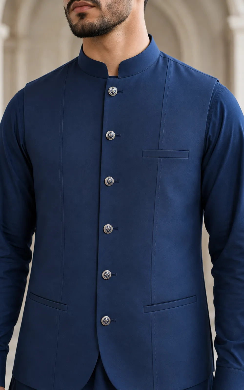 Midnight Navy Blue Shalwar Kameez with Waistcoat