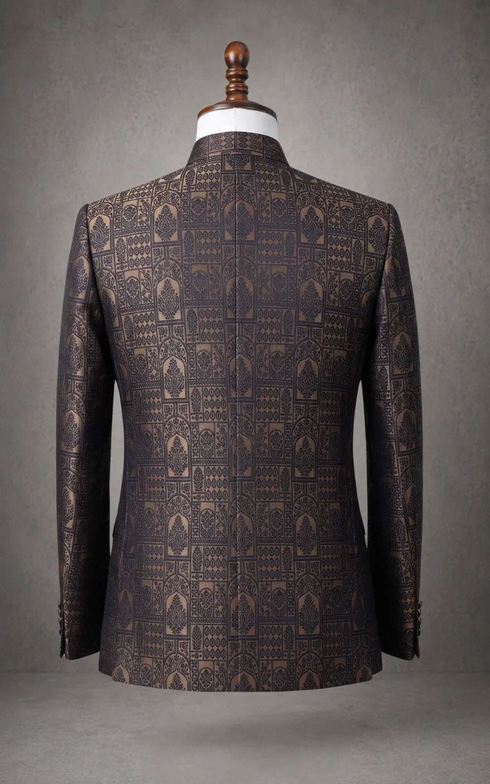 Brown Black Brocade Pattern Prince Coat