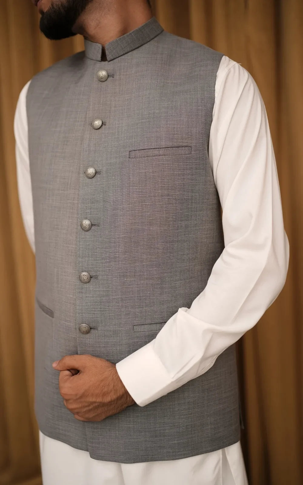 Dove Grey Textured Waistcoat