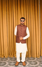 Rust Brown Patterned Waistcoat