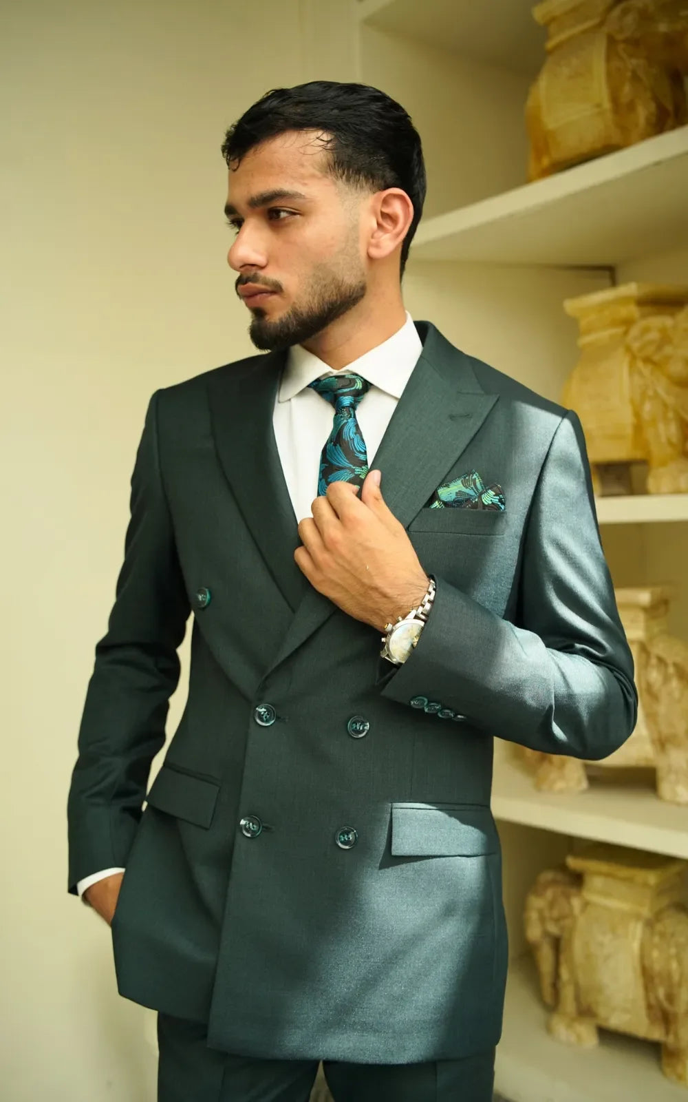 Midnight Green Double Breasted Suit