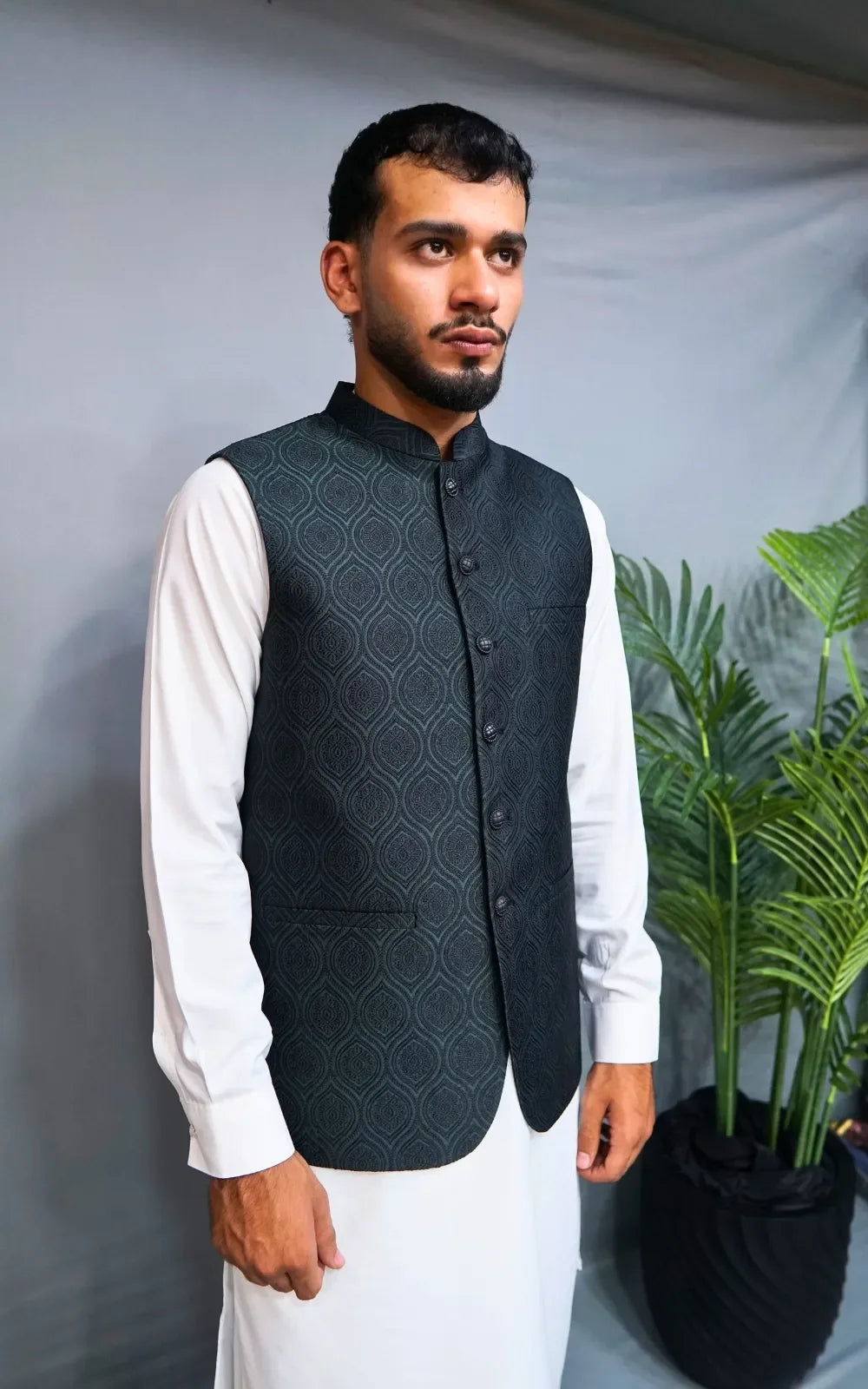 Bottle Green Patterned Waistcoat