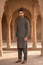 Blush Grey Shalwar Kameez with Waistcoat