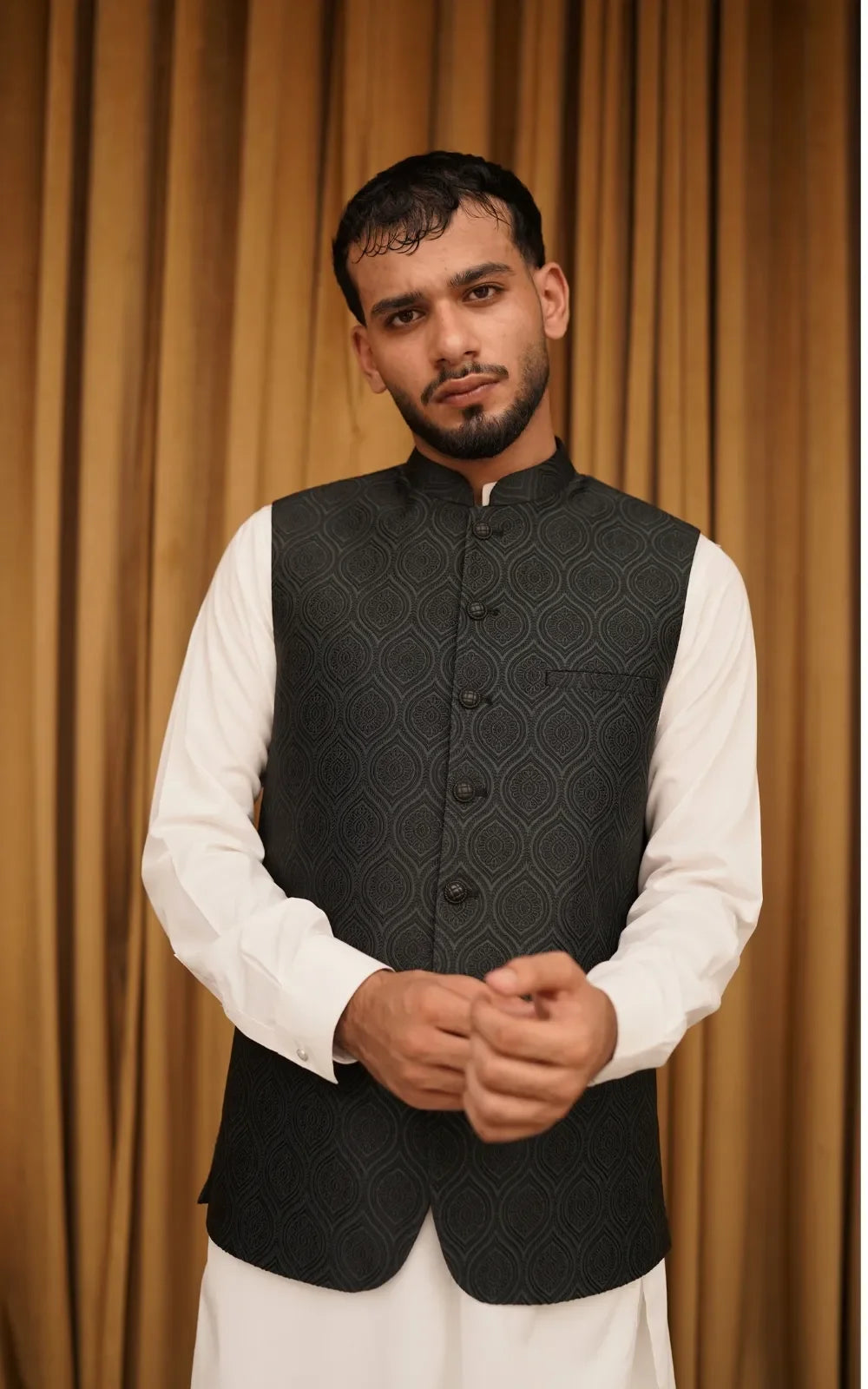 Charcoal Grey Patterned Waistcoat