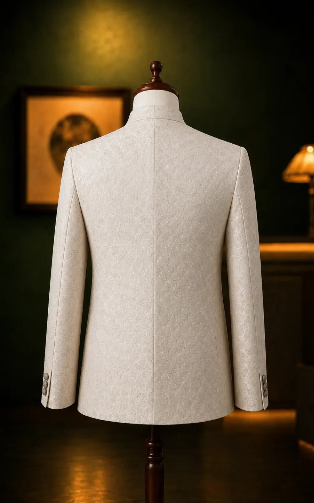 Ivory Self-Embossed Jamawar Prince Coat
