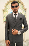 Textured Grey Double Breasted Suit