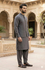 Worsted Grey Shalwar Kameez with Waistcoat