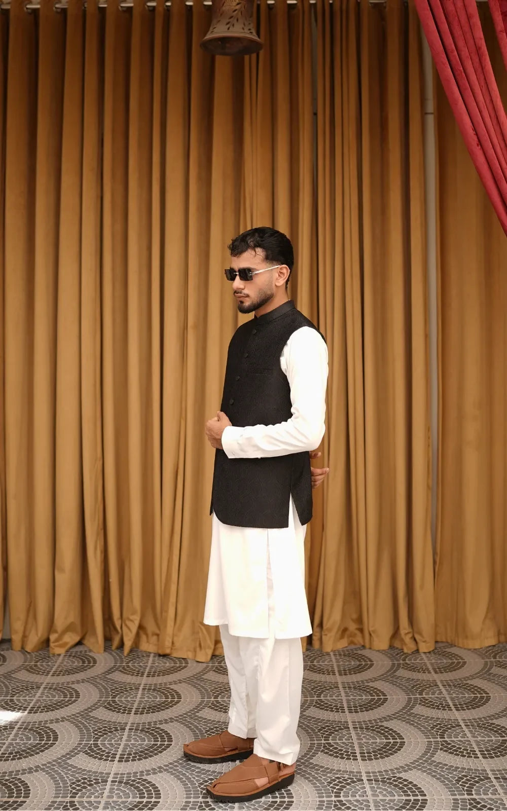 Jet Black Patterned Waistcoat