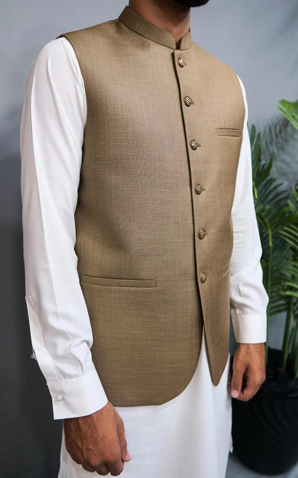 Camale Brown Tropical Suiting Waistcoat