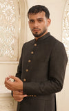 Dark Black Self Embossed Jamawar Prince Coat