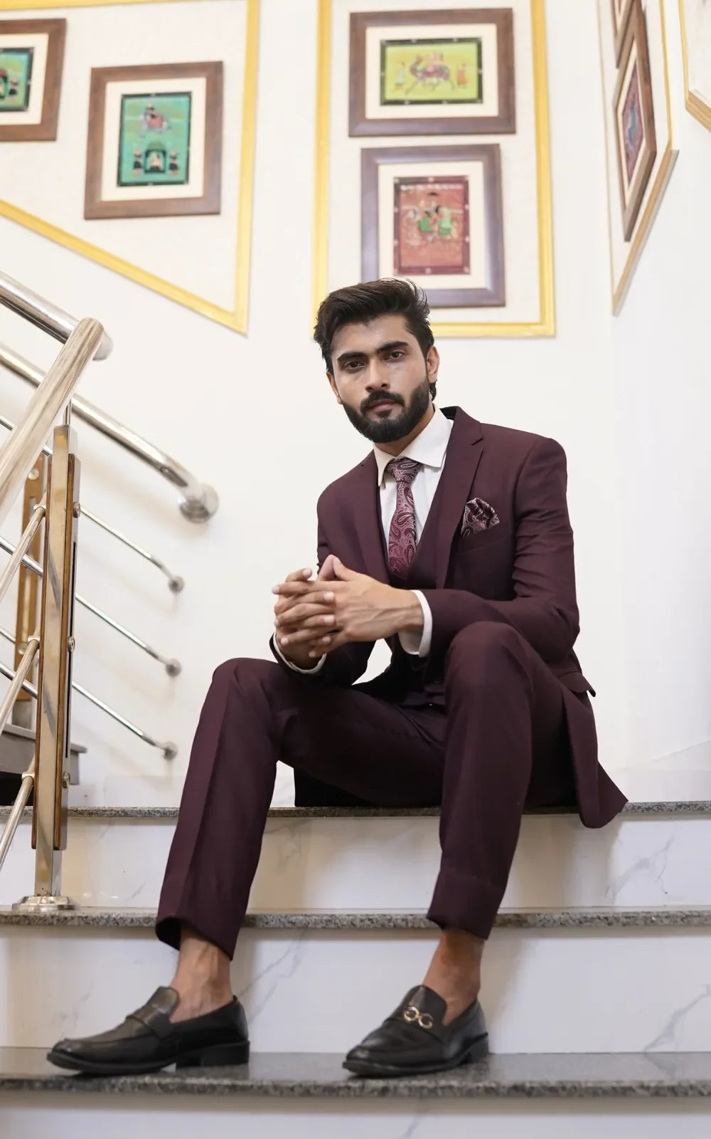 Dark Maroon Three Piece Suit