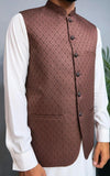 Mocha Glow Self Embossed Jamawar Waistcoat