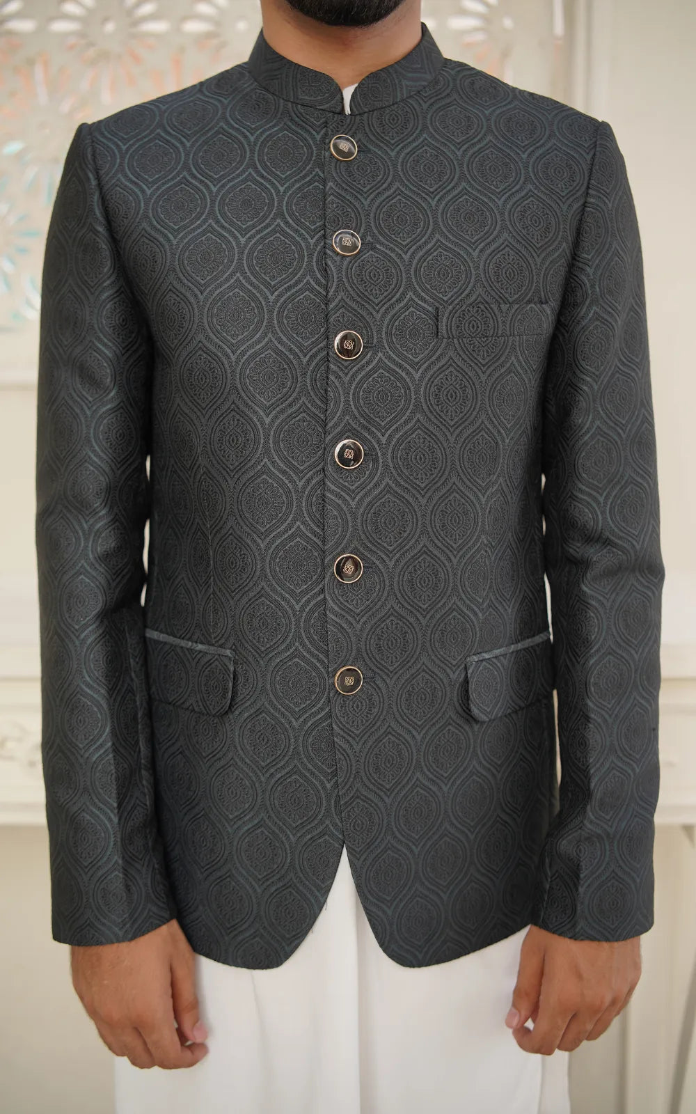 Black Jacquard Patterned Formal Prince Coat