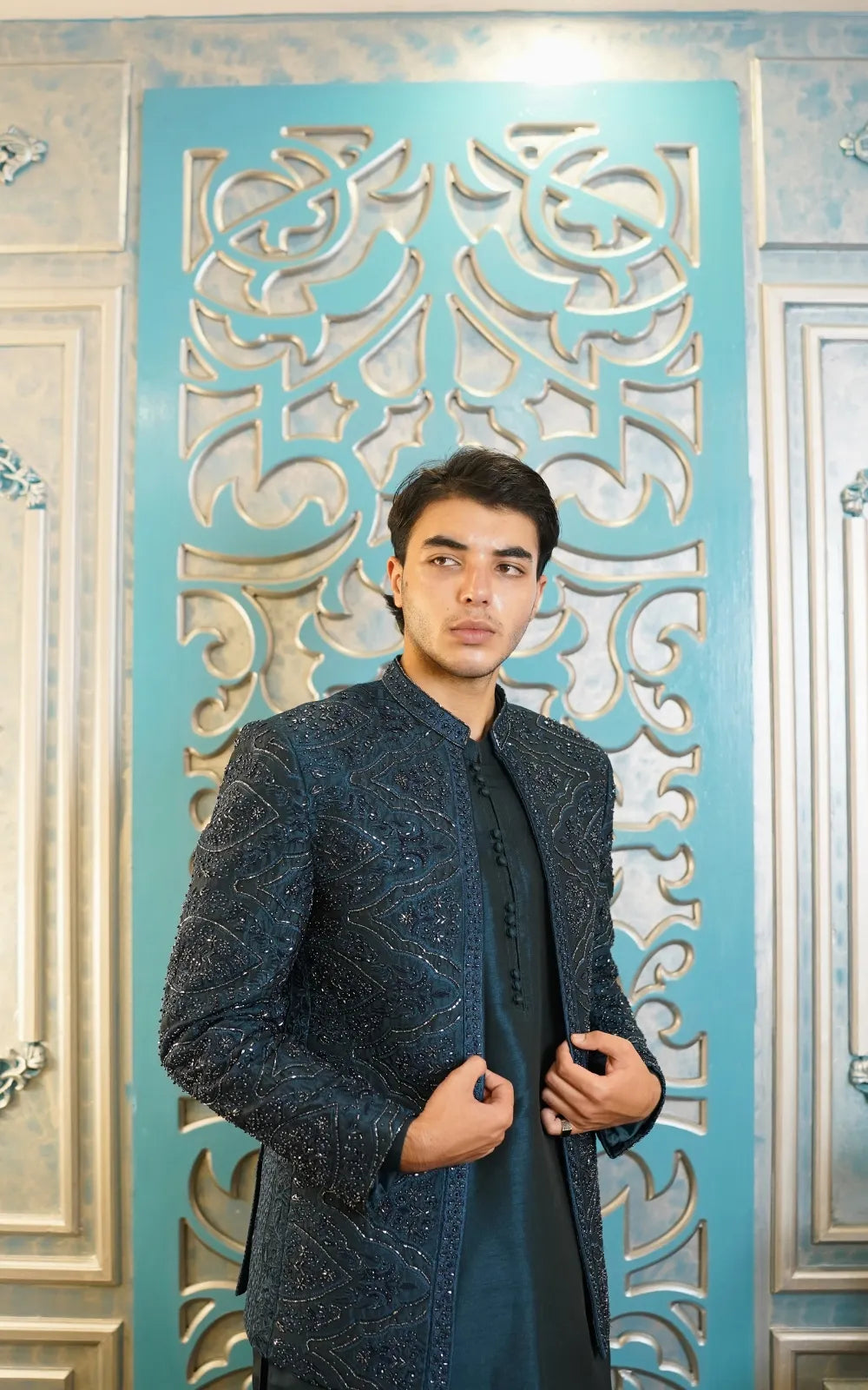 Luxury Handcrafted Embroidered Prince Coat with Kurta Shalwar