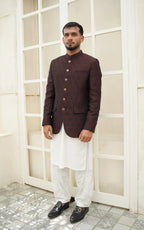 Royal Maroon Textured Prince Coat