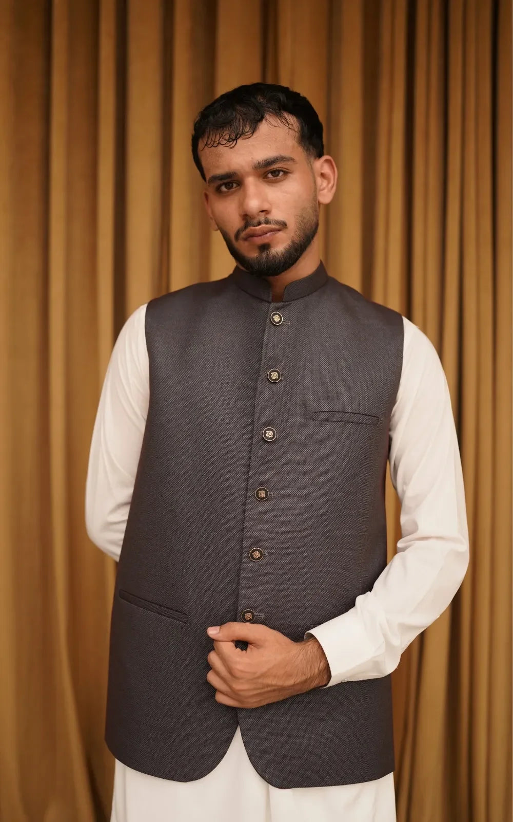 Charcoal Grey Textured Waistcoat