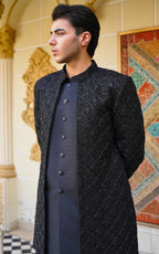 Luxury Black Handmade Embroidered Sherwani