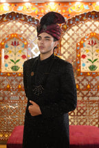 Imperial Noir Hand-Embroidered Black Sherwani – Complete Royal Groom Set