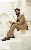 Men Slim Fit Three Piece Suit in Warm Sand Brown