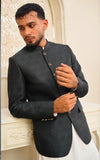 Worsted Black Self Embossed Jamawar Coat