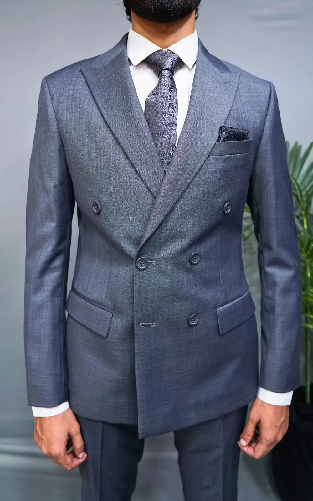 Blue Grey Double Breasted Suit