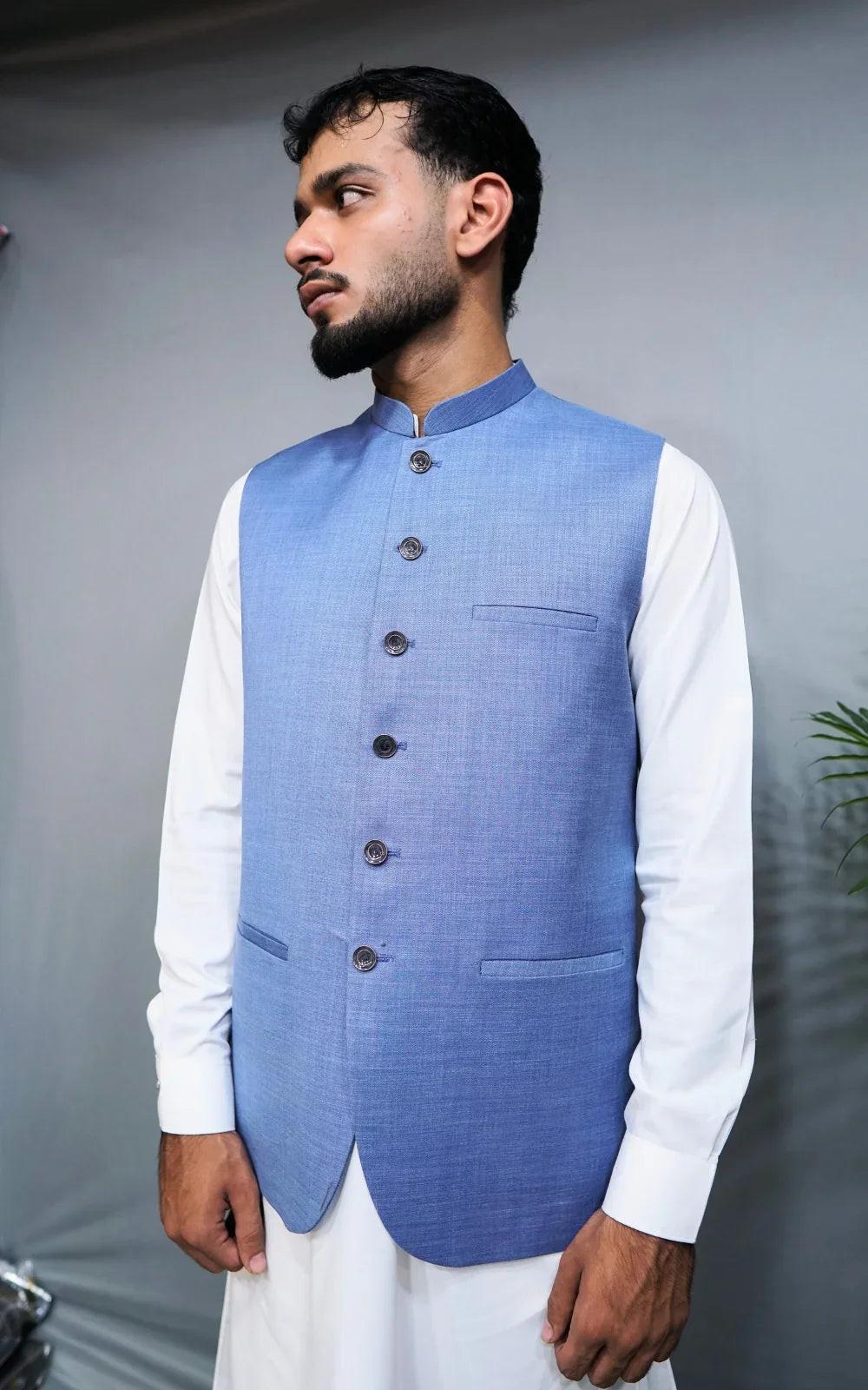 Sky Blue Tropical Suiting Waistcoat