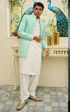 Silk Embroidered Open Coat for Men – Luxury Festive Wear