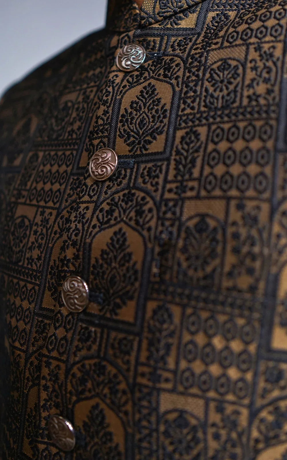 Black & Gold Patterned Prince Coat