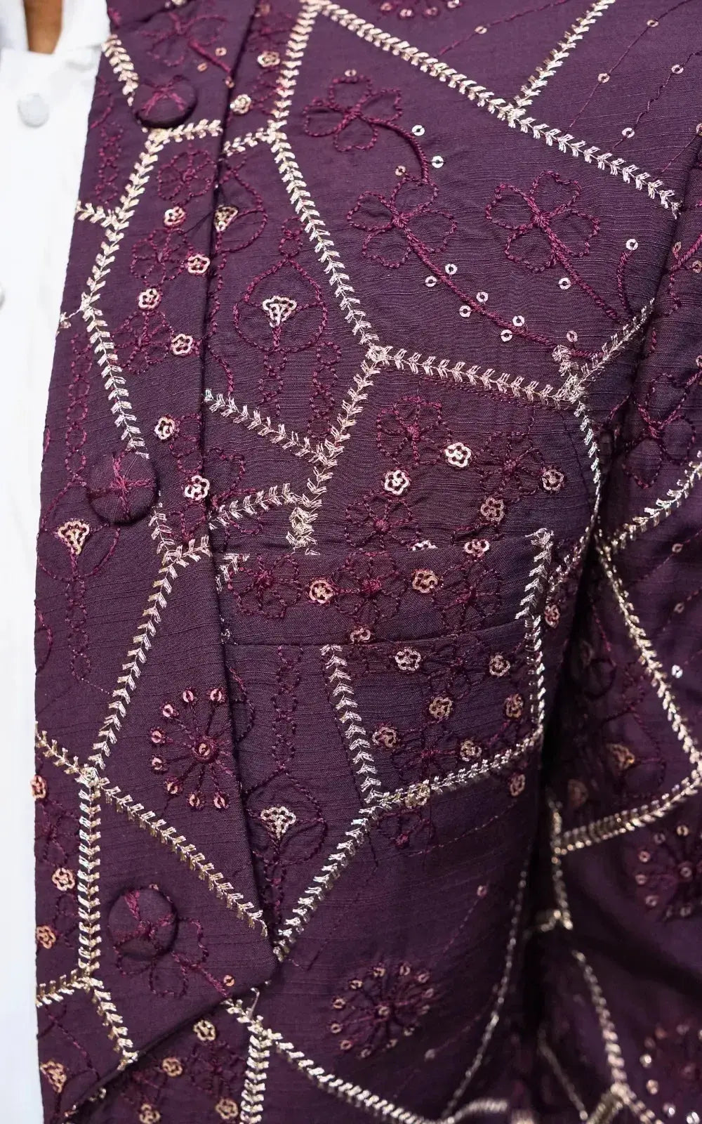 Plum Embroidered Open Coat Last Option